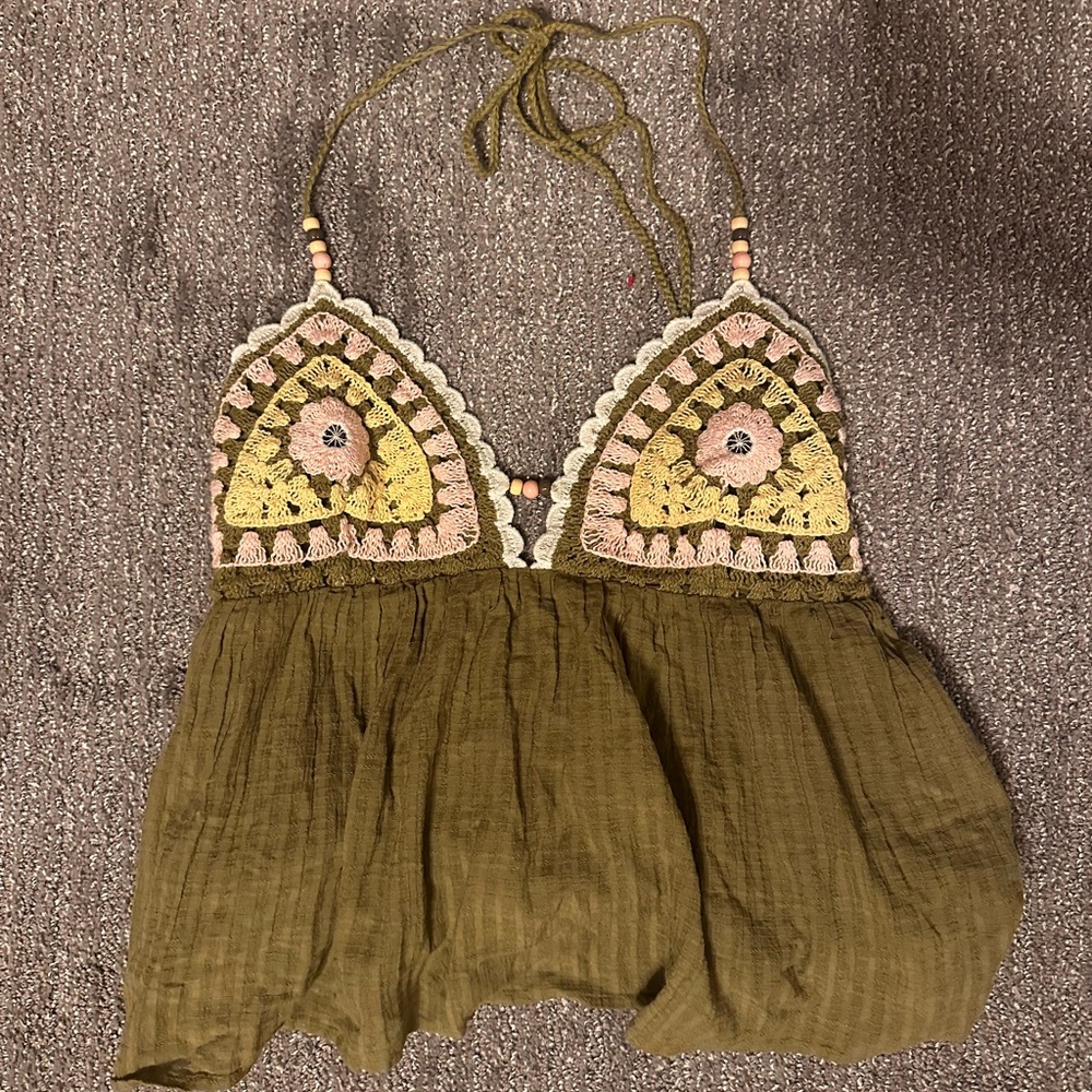 Zara Boho Olive Green Crochet Camisole